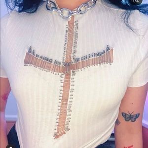 Handmade edgy shirt with safety pins